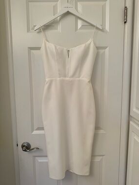 Sarah Seven Cream Midi Sheath Dress with Spaghetti Straps